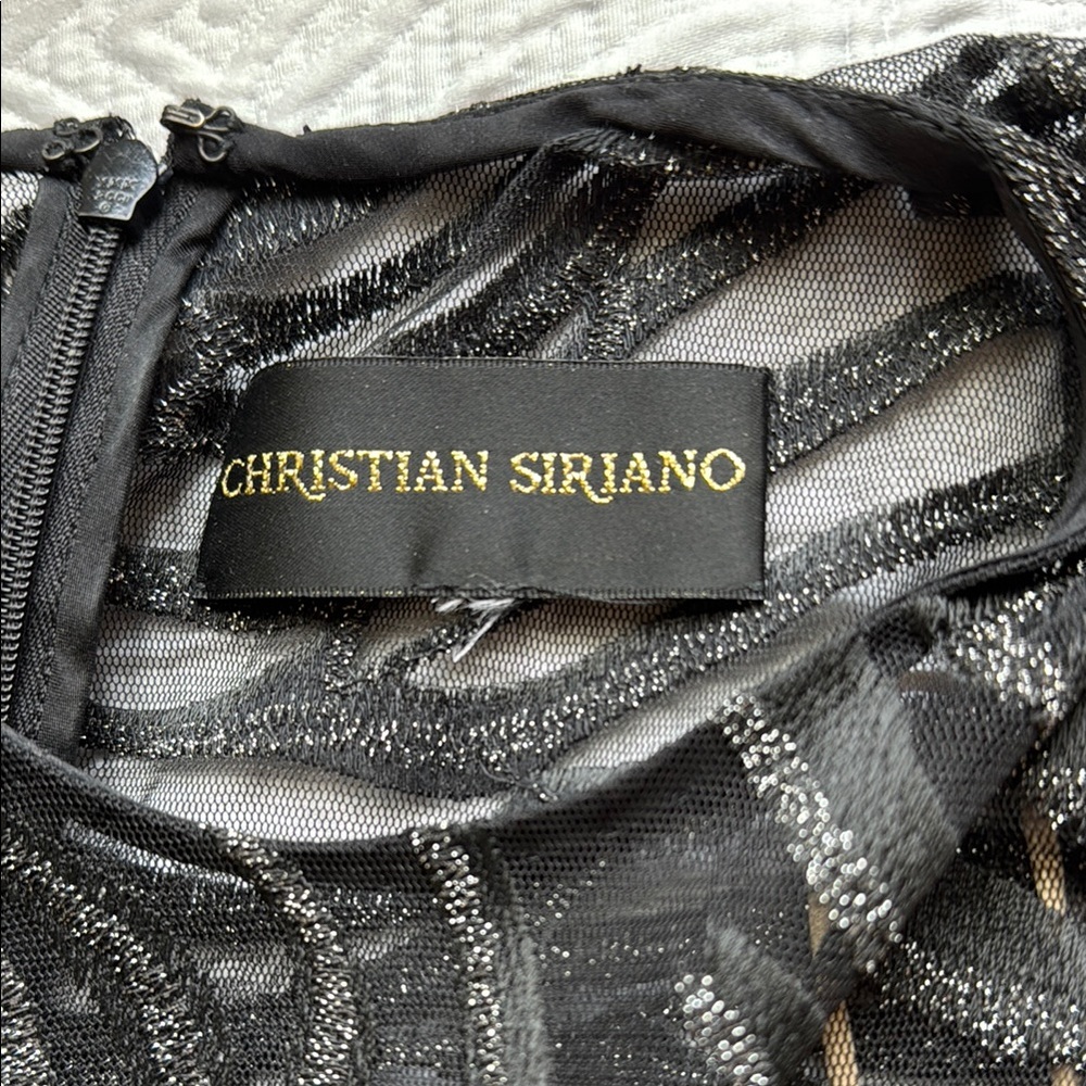 Christian Siriano Black and Silver with Nude Sheath Dress Long Sleeve - Picture 2 of 16